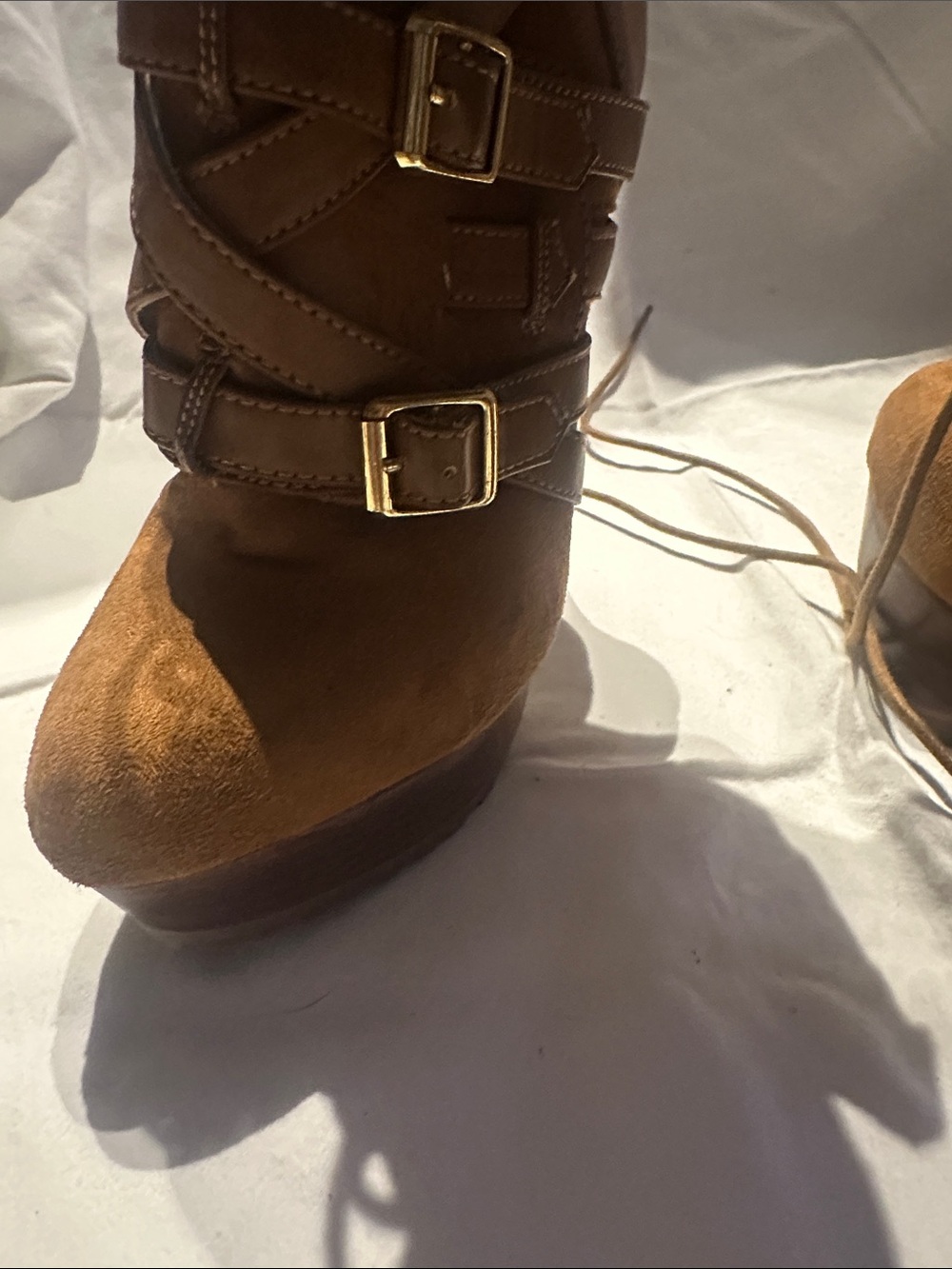 bebe Tan Brown Platform Lace-Up High-Heel Ankle Boots - Picture 6 of 6